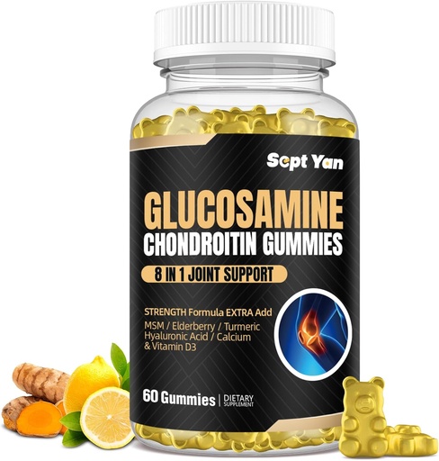 [BRSROBT3BAGREHT7] Glucosamine Chondroitin Gummies - 60 Joint Support Supplements - 1500mg Extra Strength with MSM, Elderberry, Turmeric - Cartilage & Immune Support for Adults, Men & Women Vegan - Easy to Swallow