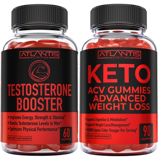 [BRSROGQ5A4DWGHLD] Atlantis Nutrition Testosterone Booster 2-Pack (120 Gummies) + Keto Apple Cider Vinegar 90 Gummies