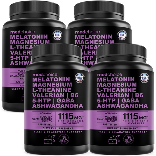 [BRSRMHT2CUAWAC3X] 12-in-1 Melatonin Sleep Capsules - Natural Sleep Aids for Adults with Melatonin 5mg and Magnesium Glycinate 500mg, Sleep Aid with Ashwagandha, L Theanine, Valerian Root, GABA, 5-HTP (90ct, Pack of 4)