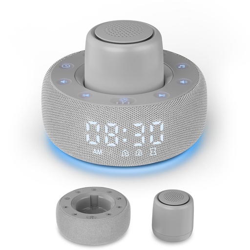 [BRSRA232A4AQE3Y6] White Noise Machine with Smart Alarm Clock, 25 Soothing Sounds, Portable Sleep Sound Machine Aid for Baby, Kids, Adults, Office, Dimmable Timer, 7 Night Light Colors for Privacy Bedroom, Gray