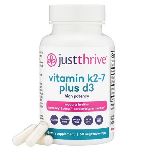 [BRSROYDQCQBQIDLP] Just Thrive Vitamin K2-7 Plus D3 - Immune, Heart, and Bone Health Supplement, 60 Vegetable Capsules