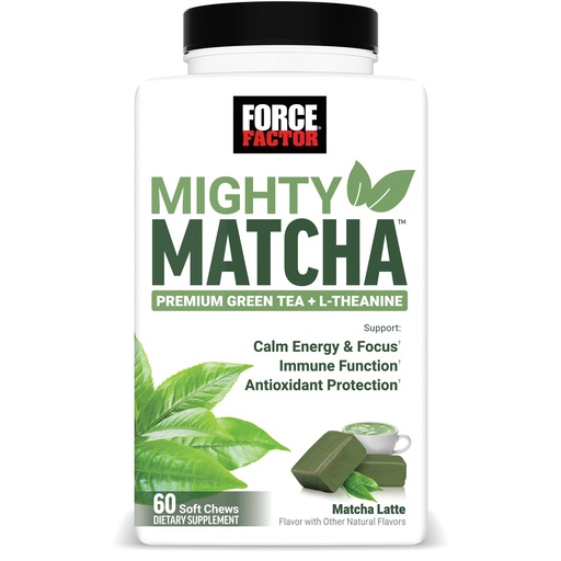 [BRSRGBQ6CMMG2DLJ] Force Factor Mighty Matcha, Premium Organic Matcha Green Tea with L-Theanine & B Vitamins to Support Calm Energy, Focus & Antioxidant Defenses, Matcha Latte, 60 Soft Chews