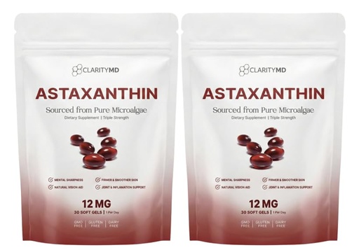 [BRSRGGANBUGR42Y4] Astaxanthin 12mg Antioxidants Supplement – Natural Microalgae Source – Lipid-Based Softgel for Enhanced Absorption – Cognitive, Vision & Joint Support – 30 Softgels (Pack of 2)
