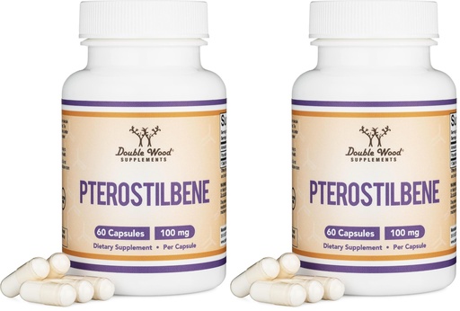 [BRSREAAFAVYAOHLG] Pterostilbene Supplement 100mg Capsules (Third Party Tested) 60 Capsules, Superior to Resveratrol, Antioxidant for Longevity Support (Non-GMO, Gluten Free) by Double Wood (Pack of 2)