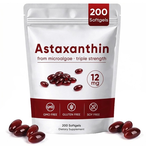 [BRSRGGQRDIBRYHYZ] ROVINA Astaxanthin 12 mg 200 Softgels, Natural Astaxanthin | Non-GMO, Gluten-Free, Soy Free | Daily Eye, Skin Support