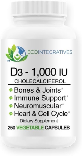 [BRSRAZITBYAR6F3Z] Vitamin D3-1000 IU 25 mcg (Cholecalciferol) Hypoallergenic Support for Muscles, Bones & Teeth, Breast, Prostate, Cardiovascular, Colon & Immune Health (250 Veggie Capsules)