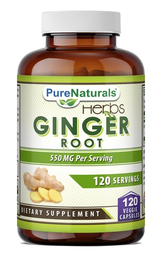 [BRSWGEA2CAPGEHTU] Pure Naturals Ginger Root Supplement - 550mg Capsules - Easy to Swallow Capsule - Commonly Used Natural Remedy for Nausea Due to Pregnancy & Other Conditions - 120 Pills Per Bottle