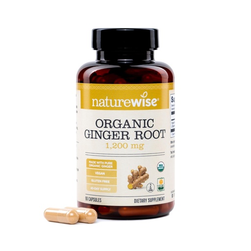 [BRSRGC3QCIMWE2Y2] NatureWise Organic Ginger Root 1200mg - USDA Organic – Certified Organic by CCOF - Digestive Comfort & Immune System Support - Vegan - Non-GMO - USA Manufactured - 90 Capsules[45-Day Supply]