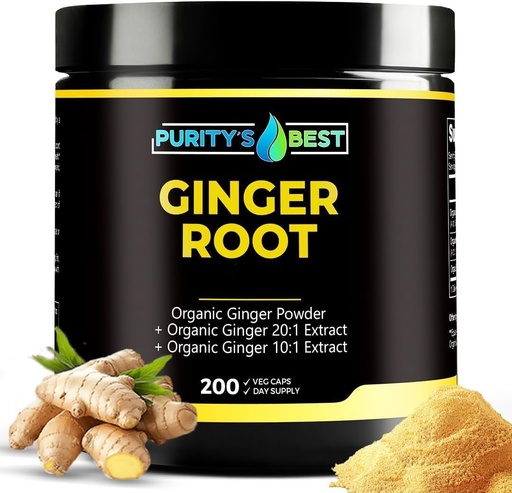[BRSRAHYYBMNWOYA3] Purity’s Best Ginger Root Capsules, 200 Vegan Capsules - 200 Day Supply