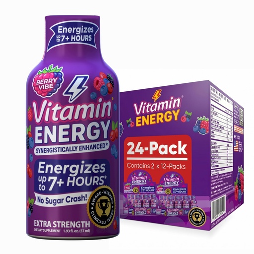 [BRSRAGLQCQPBUE34] Vitamin Energy Mood+ Extra Strength Energy Shot Tropical Berry 24 Pack, 260mg Natural Caffeine, B-Vitamins, Rhodiola, Chamomile, Mood & Energy Support, Zero Sugar, Gluten-Free, Vegan, 1.93 fl oz