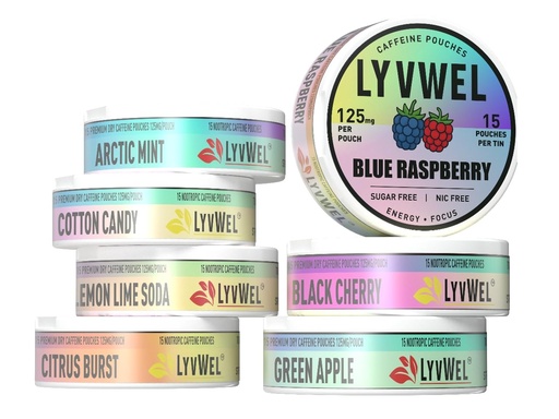 [BRSREHY2DEHQYHQV] LyvWel 125mg Caffeine Pouches, Guarana-Powered Energy Pouches, Nootropic Pouches, Nicotine Free Pouches & Tobacco-Free (75 Total Pouches) (7 Pack, All Flavors)