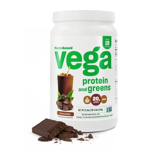 [BRSWIAYZOVYA4FDO] Vega Premium Protein + Supergreens, Chocolate – 20g Vegan Protein, Dairy & Gluten Free, 22.4 oz (19 Servings)