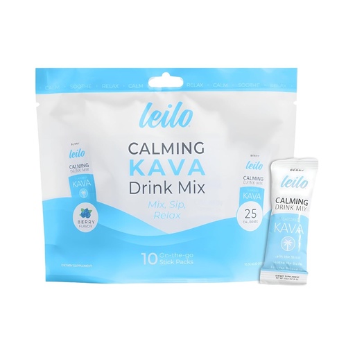 [BRSRAZIHOR4AACLX] LEILO Calming Kava Drink Mix | Berry Flavored powder to Support Relaxation | Non-Alcoholic/Adaptogen Mocktail Mix | (10 Ct./Servings)