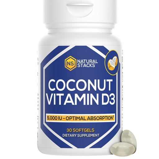 [BRSRMHQ6AVYAEADH] NATURAL STACKS Vitamin D 5000 IU Supplement - with Coconut Oil for Optimal Absorption - Vitamin D Pills for Immunity & Cell Growth - D3 125mcg Cholecalciferol Supplement - 30 D3 Servings