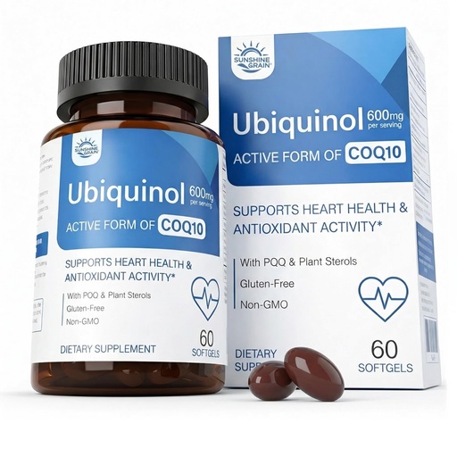 [BRSREAITAVYAEYAV] Ubiquinol CoQ10 600mg with PQQ, Vitamin E & Plant Sterols – High Absorption Formula with Black Pepper & Sunflower Lecithin – Heart Health, Energy Production & Antioxidant Support丨60 Softgels