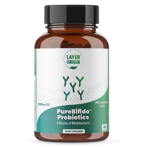 [BRSRGFAZOICA43YY] PureBifido Probiotics with 5 Strains of Bifidobacteria for Seeding Gut Microbiome and Boosting Your Gut Health, 30 Servings, HMO-Prebiotic Responding Strains