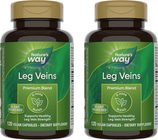 [BRSWGBT3A56AED35] Nature's Way Leg Veins, Supports Healthy Leg Vein Strength*, 6-Herb Blend, With Horse Chestnut Extract, Dandelion, Gluten Free, 120 Vegan Capsules (Packaging May Vary) - 2 Pack