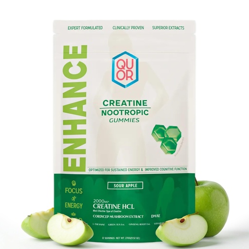 [BRSRGAY6OYPRQCTB] QUOR Enhance Creatine Gummies for Men & Women | Creatine HCl + Nootropic Stack | Cordyceps, L-Theanine, B12 | Vegan | Focus, Energy & Strength (60 Count, Sour Apple)