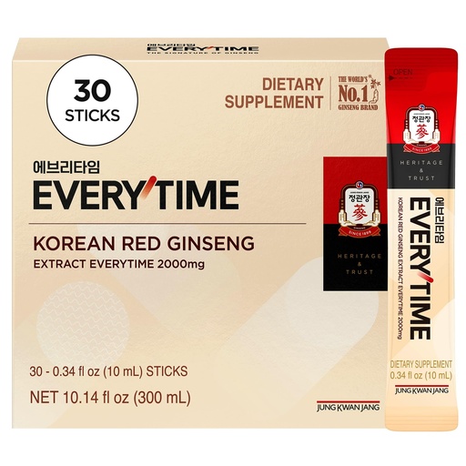 [BRSRAFADAQIB4EQY] JUNG KWAN JANG Everytime Korean Red Ginseng Extract Stick 2,000mg Signature - Adaptogen Energy Drink, Liquid Stick Supplements with Propolis - Energy Boost & Immune Support, Caffeine Free (30 Sticks)
