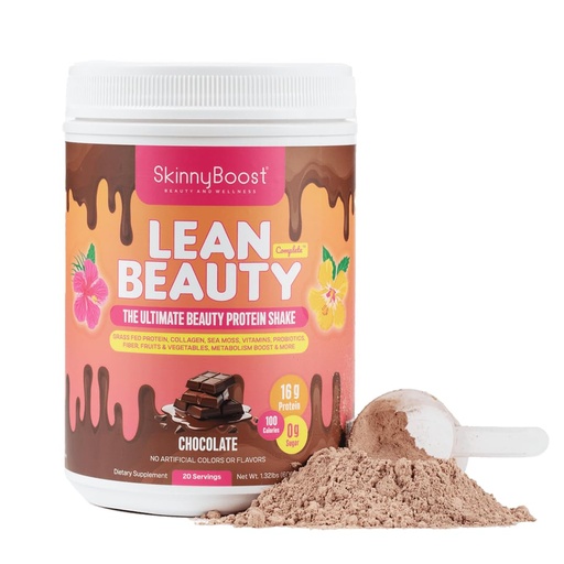 [BRSROCAQOBYGMCTH] Lean Beauty Collagen Protein Shake – Chocolate | Meal Replacement Powder with Grass-Fed Whey, Hydrolyzed Collagen, Vitamins, Fiber & Beauty Nutrients | Supports Hair, Skin & Nails | Sugar-Free, All-Natural, 20 Servings