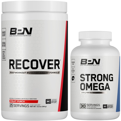 [BRSRECQHAEMQG3LZ] BARE PERFORMANCE NUTRITION BPN Recover Post-Workout Muscle Recovery Drink Mix – Fruit Punch 25 Servings + Strong Omega Fish Oil Soft Gel 30 Servings | Recovery + Heart & Brain Health Bundle