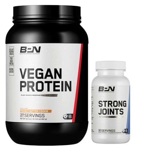 [BRSRAZQPA4IBS2T5] BARE PERFORMANCE NUTRITION BPN Vegan Peanut Butter Cookie Protein + Strong Joints Bundle
