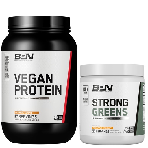 [BRSRAZQPPIBBEAYY] BARE PERFORMANCE NUTRITION BPN Vegan Oatmeal Cookie Protein + Strong Greens Pineapple Coconut Bundle