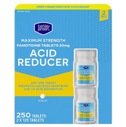 [BRSRGAYQAEGWMGTA] berkley jensen Maximum Strength Famotidine 20 mg, Acid Reducer Tablets, Relieves Meal-Induced Heartburn & Acid Indigestion Symptoms, All-Day Heartburn Prevention & Relief (125 Count (Pack of 2))