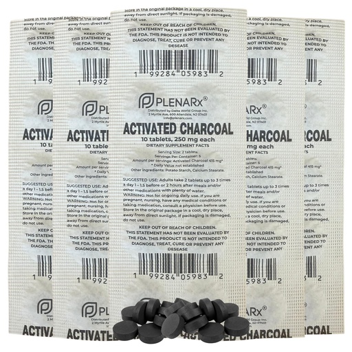 [BRSRGFA5PJ5BOETP] Activated Charcoal Dietary Supplement Easy to Swallow Tablets Individually Packed in Blisters Helps Occasional Gas & Bloating Detox Support Pack of 5