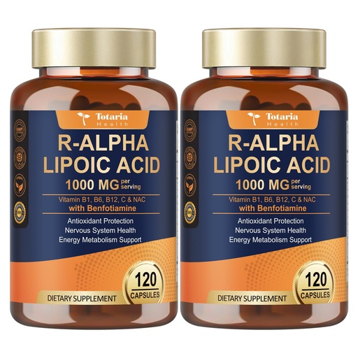 [BRSREFIDCF5GA3T7] (2 Packs) R Alpha Lipoic Acid 1000mg with Benfotiamine - Sodium ALA Supplement for Neuropathy Support Nerve Health & Antioxidant, Cell Energy, Metabolism and Anti-Aging, Non-GMO, Gluten Free, Vegan