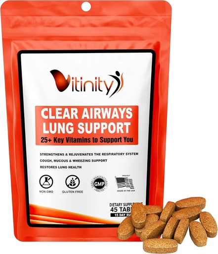 [BRSWGEA6CEJWMALK] VITINITY Lungの清潔な呼吸の免疫サポート補足、呼吸のための25+Keyの原料の肺の健康の解毒、喘息、季節的なアレルギーのタブレット(15日)