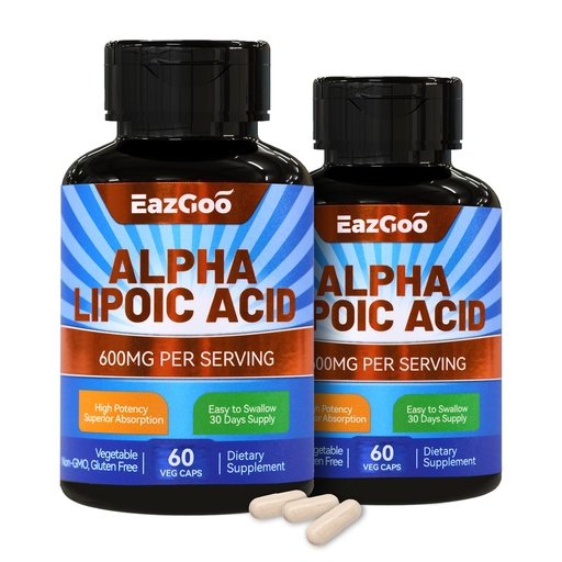 [BRSRAEAFBAFRAHY3] 2 Pack Alpha Lipoic Acid Supplement, Alpha Lipoic Acid 600mg Per Serving, Vegan, Gluten Free, Non-GMO ALA Supplement, 120 Vegetable Capsules