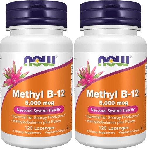 [BRSRGGQNOUCGEGY2] NOW Foods Supplements, Methyl B-12 (Methylcobalamin) 5,000 mcg, Nervous System Health*, 120 Lozenges, (Pack of 2)