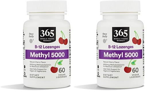[BRSRAGT7BEMGM3D4] Whole Foods Market, Methyl B-12 5000Mcg Cherry, 60 Lozenges (Pack of 2)