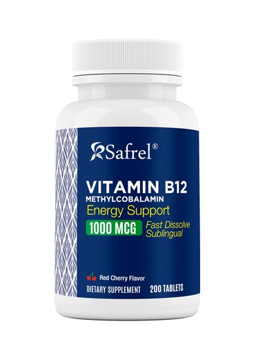 [BRSREZ32CADQI3YZ] Safrel | Vitamin B12 Methylcobalamin | 1000 mcg | Fast Dissolve Tablets | 200 Count | Energy Metabolism Support | Sublingual, Cherry Flavor, 200 Day Supply