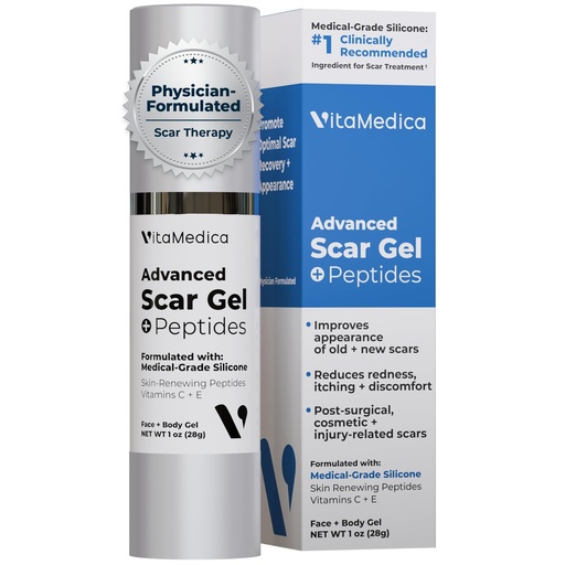 [BRSRGBA7OEMBGEL7] VitaMedica Scar Gel + Peptides - Medical Grade Silicone Scar Gel for Old & New Scars, Acne, Surgical, Burn & Keloid, Helps Reduce Redness & Itching, Face & Body, 1 oz