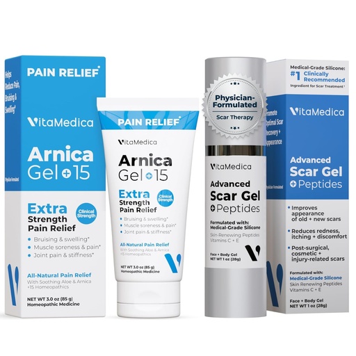 [BRSRGBA5DN7WC3LX] VitaMedica Scar Treatment & Arnica Montana Gel Bundle - Support for Scar Smoothing & Recovery, 1 oz Peptide Gel + 3 oz Arnica Gel