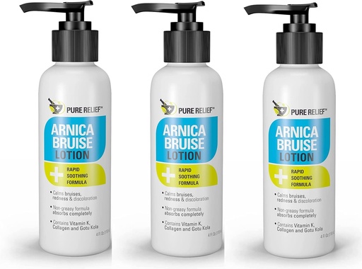 [BRSRMFD6AAMBQH3B] Pure Relief Arnica Cream Bruise Relief Lotion For Bruising | Arnica Montana Extra Strength Vitamin K Cream | Moisturizing Formula Skin Care Gel With Horse Chestnut & Collagen, 4 Fl Oz, 3PC
