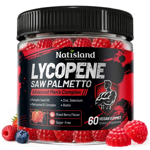 [BRSRGBIFDEGQOYIU] Lycopene & Saw Palmetto for Men, Prostate & Hair Support, Lycopene Supplements for Men with Pumpkin Seed Oil, Biotin, Methylfolate, B12, Zinc, Selenium, DHT Blocker, Sugar Free, 60 Gummies