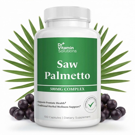 [BRSRGBT7A4NBMFD6] Dr Vitamin Saw Palmetto 500 mg Complex, 45% Extract, 100 Capsules, Non-GMO Herbal Supplement for Men's Wellness Support