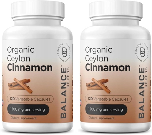 [BRSRAFANDMFB43TJ] Balancebreens Certified Organic Ceylon Cinnamon 1200mg Supplement - 120 Veg Capsules - Heart, Brain and Joint Function Support - No Filler Pills (Pack of 2)