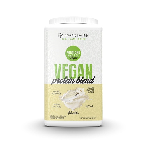 [BRSREHT4OB7BGD33] Portions Master Vegan Protein Blend, Complete Plant Based Protein Powder with Pea Hemp Seed Goji Blend Medium Chain Triglycerides (750g, Vanilla)