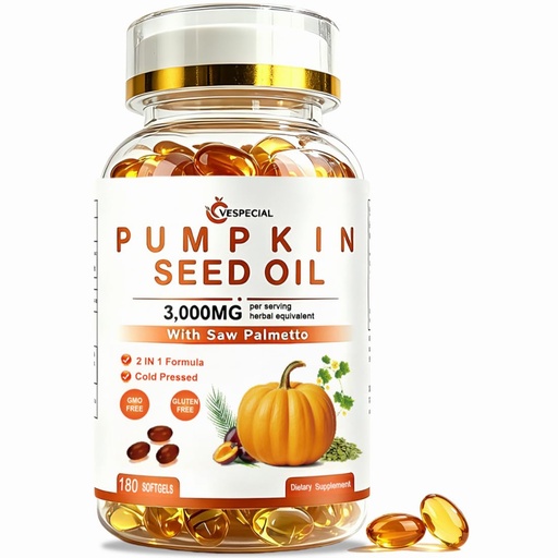 [BRSRYYL4CQNRG2YU] Pumpkin Seed Oil with Saw Palmetto, Pumpkin Seed Oil Capsules | 3000mg Per Serving, Cold-Pressed with Essential Fatty Acids & Phytosterols | Supports Hair, Bladder & Prostate Health | 180 Softgels