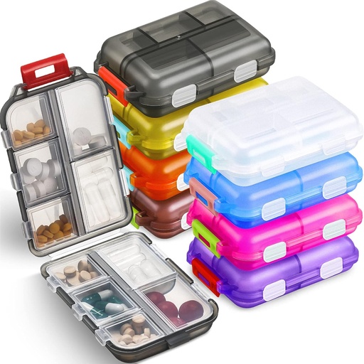 [BRSRMCAZAUMAKYI2] Meekoo 8 Pcs Travel Pill Organizer Pocket Portable Pill Case Daily Container Small Container Medicine Travel with 10 Compartments for Purse Fish Oil Medicine(Multicolor)