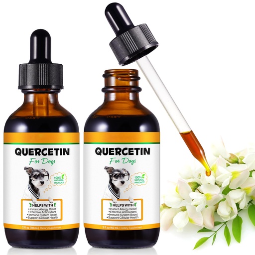 [BRSRAGL3CB4B63LH] Quercetin for Dogs, Dog Quercetin Liquid Drops, Dog Herbal Supplement Support Allergy Relief, Cellular Health, Immune Boost, Antioxidant 60 ml-2pcs