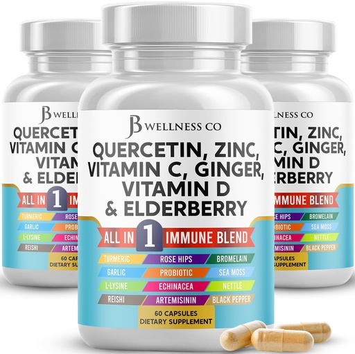 [BRSREYABOYCGKYL6] JB Wellness Co Quercetin Zinc Vitamin C Vitamin D Bromelain Elderberry - Nettle Supplement with Artemisinin, Sea Moss, Echinacea - 180 Count