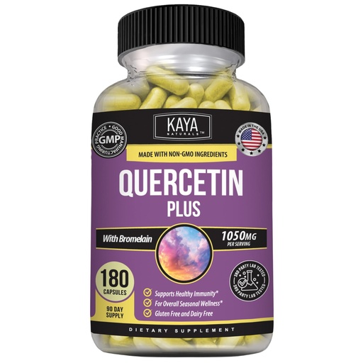 [BRSRGAACPMPBUF3B] Kaya Naturals Quercetin Plus with Bromelain 1050mg for Wellness and Immune Support for Men and Women - 180 Count Veggie Capsules - 90 Day Supply