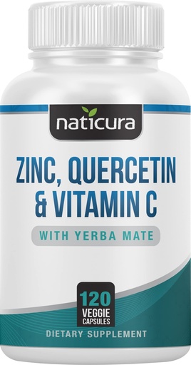 [BRSWYBIRAAIG2E3U] Naticura Zinc Quercetin with Vitamin C and Yerba Mate - 4-in-1 Nutritional Immune Support Supplement - 120 Veggie Capsules - Made in the USA