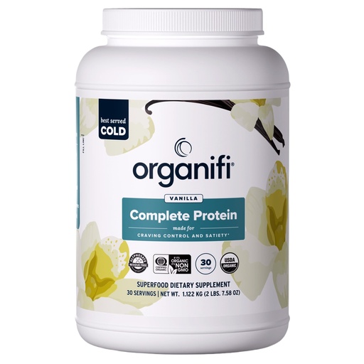 [BRSWGZYCCQFQIAY4] Organifi Complete Protein Vanilla Flavor - Organic Vegan Plant Based Protein Powder with Digestive Enzymes - 30 Day Supply - No Soy, Dairy, or Gluten