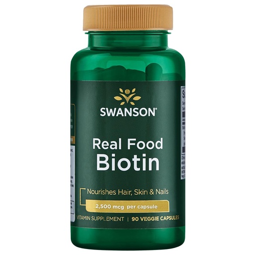 [BRSWG2QHCR5GODLP] Swanson Real Food Biotin Vitamin B-7 Hair Skin Nail Metabolism Health from Organic Hummingbird Tree Extract Vegan Gluten-Free Non-GMO B7 5000 mcg 90 Veggie Capsules (Caps)
